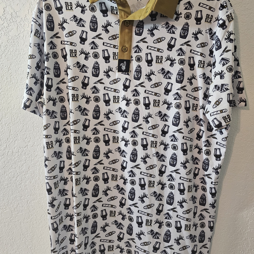 Par Hopper Men's Golf Polo Shirt M White Gold Graphic Print Collared